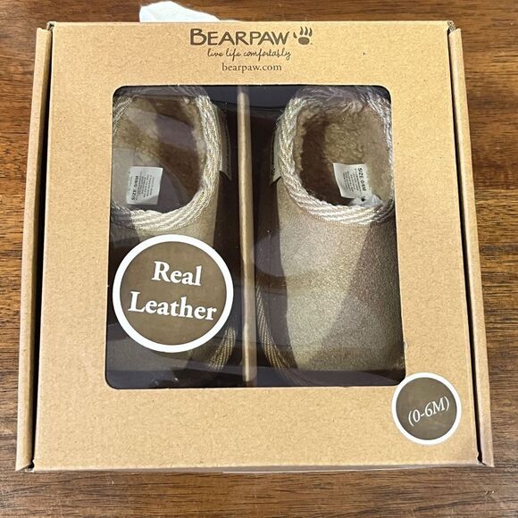 Bearpaw Real Leather infant slip on slippers size 0-6M - Picture 1 of 12